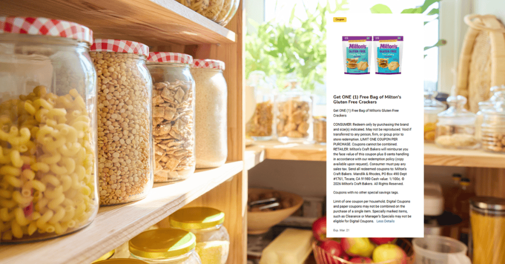 Milton's Gluten Free Crackers Kroger digital Coupon