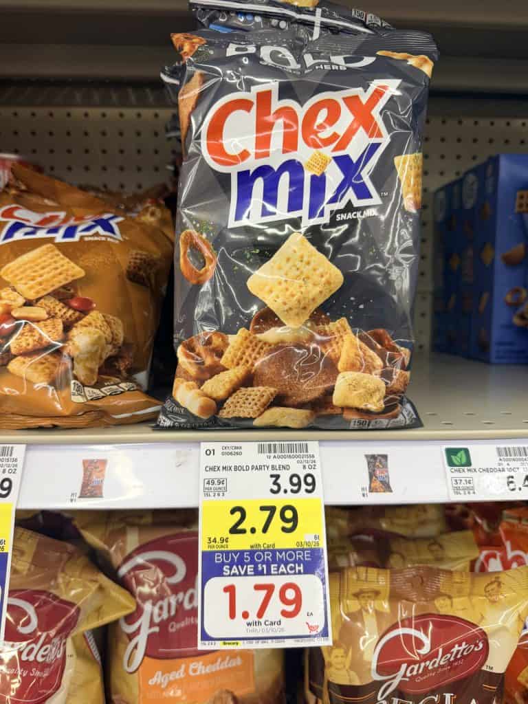 Chex mix, bugles gardetttos kroger shelf image
