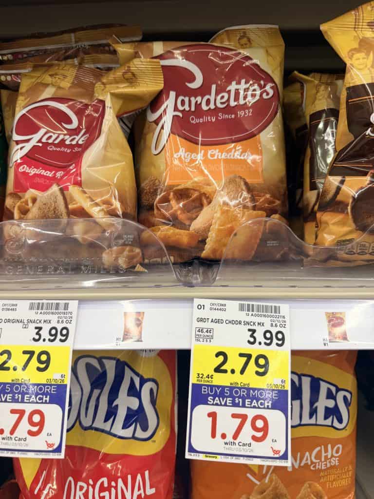 Chex mix, bugles gardetttos kroger shelf image