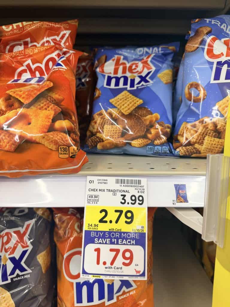 Chex mix, bugles gardetttos kroger shelf image