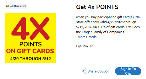 4x fuel points gift cards