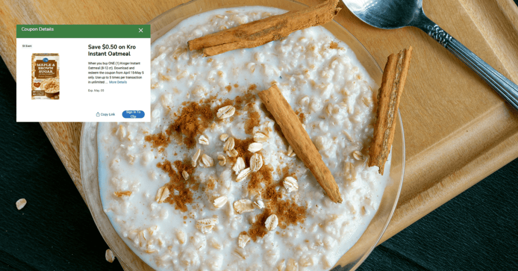 Kroger instant oatmeal digital coupon
