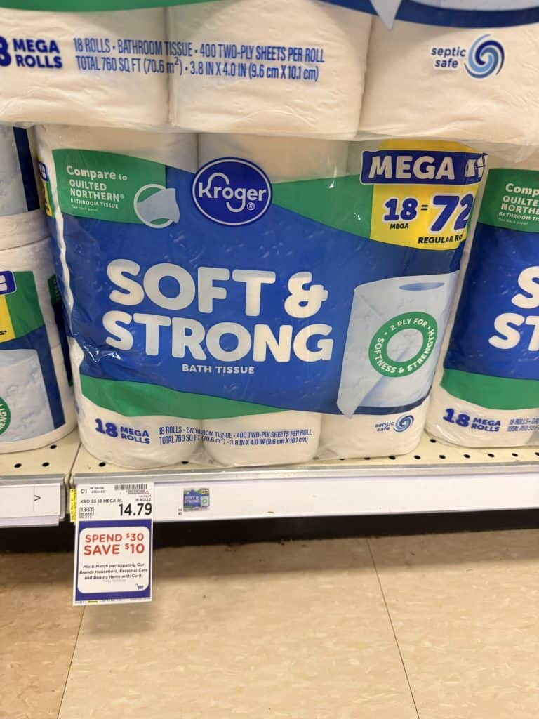 kroger soft & strong toilet paper shelf image