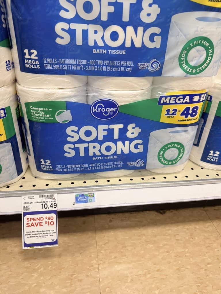 kroger soft & strong toilet paper shelf image