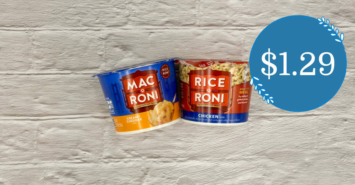 Rice A Roni or Mac A Roni Single Cups are $1.29 at Kroger!