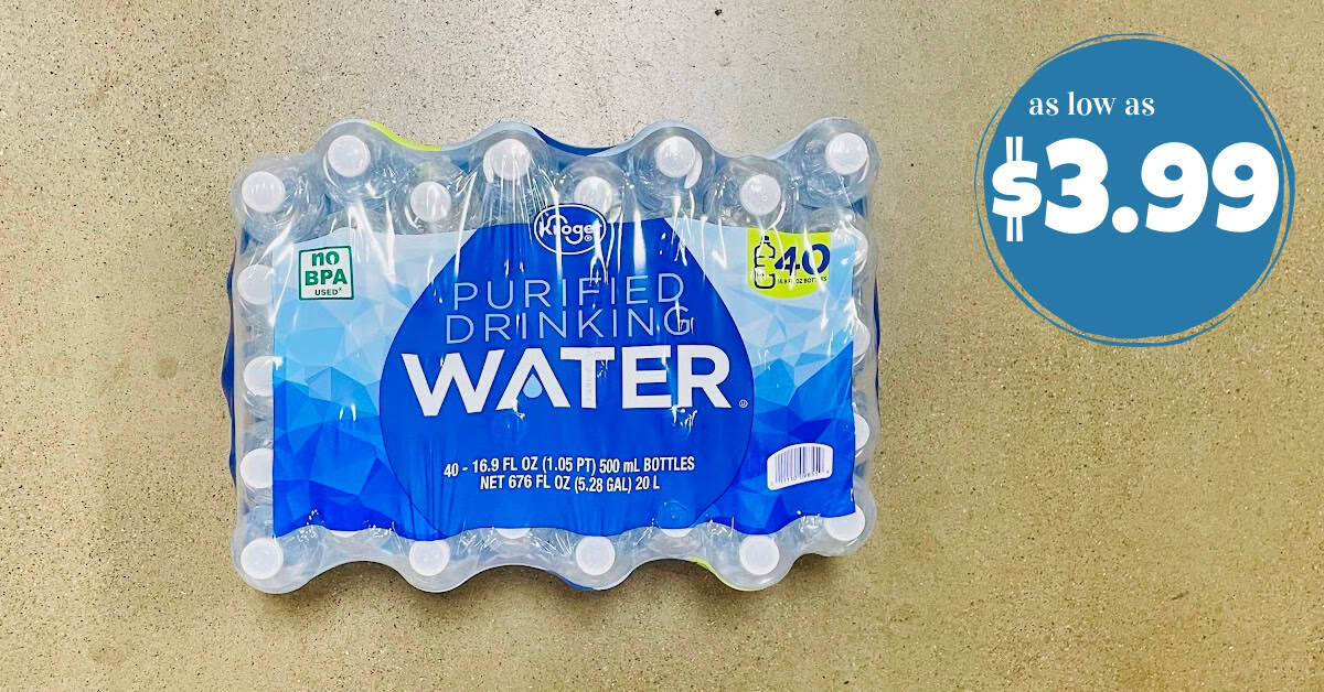 Kroger Water (40 ct) or Alkaline Water (24 ct) is $3.99!