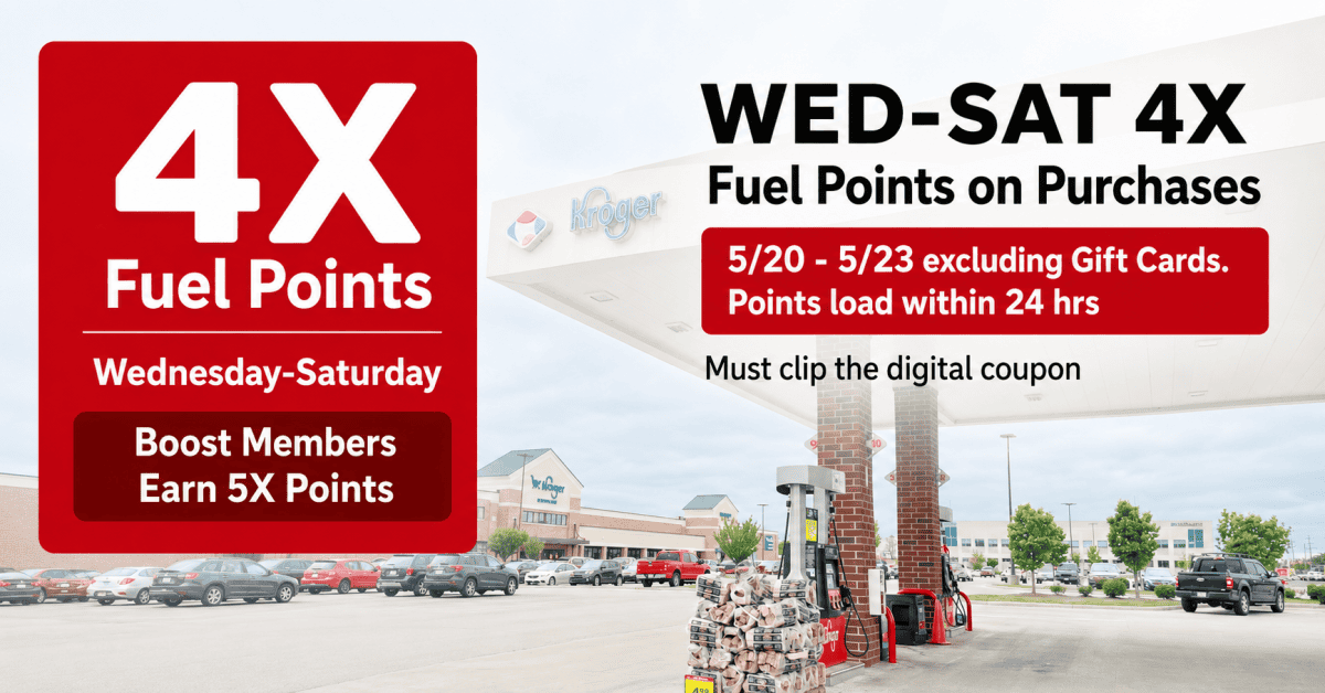 4x Fuel Points at Kroger on Purchases (5/20-5/23) - Kroger Krazy