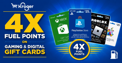 4x fuel points on gaming and digital gift cards kroger krazy