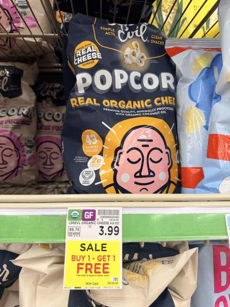 lesser evil popcorn kroger shelf image (1)