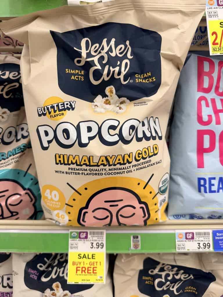 lesser evil popcorn kroger shelf image (1)
