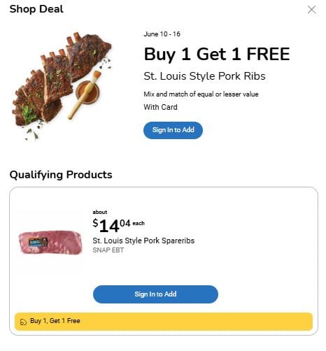 Kroger Pork BOGO sale