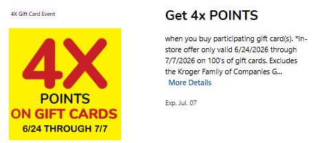 4x fuel points gift cards kroger