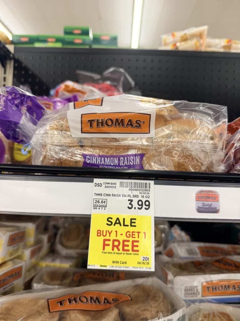 Thomas' English Muffins and Swirl Bread Kroger Shelf Image