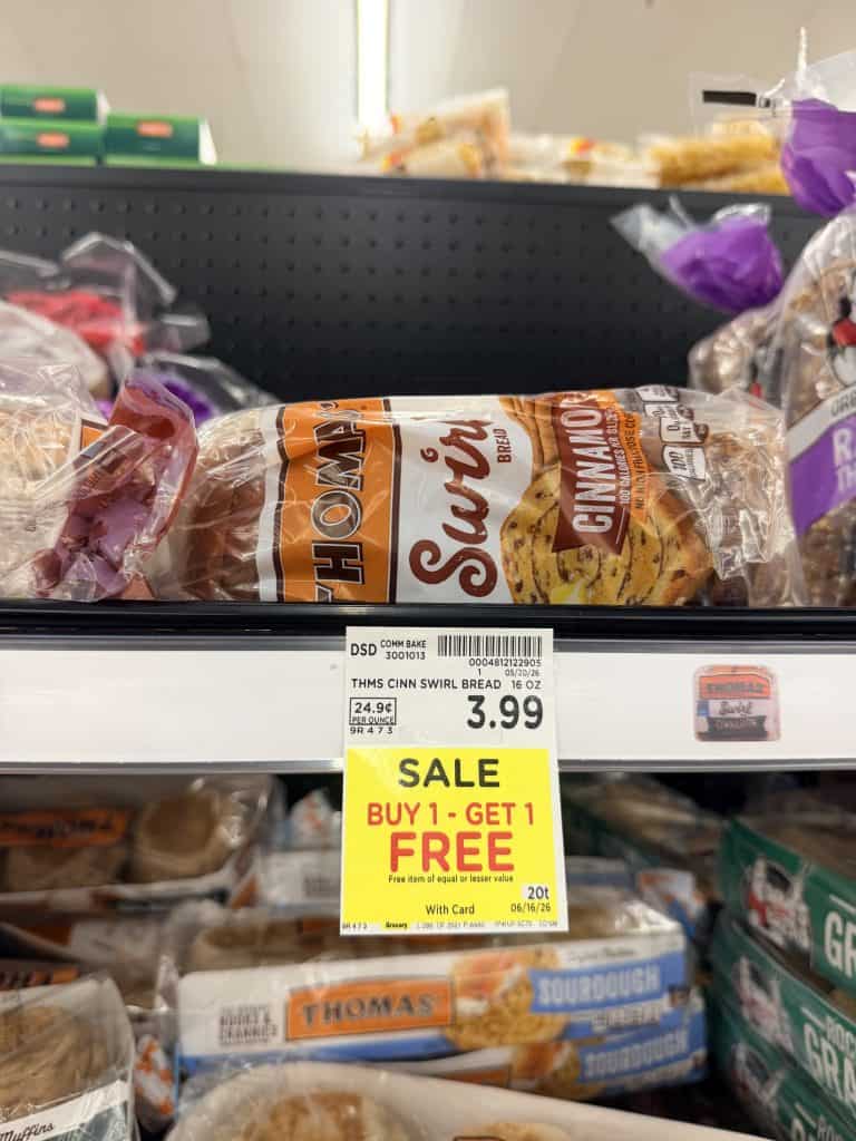 Thomas' English Muffins and Swirl Bread Kroger Shelf Image