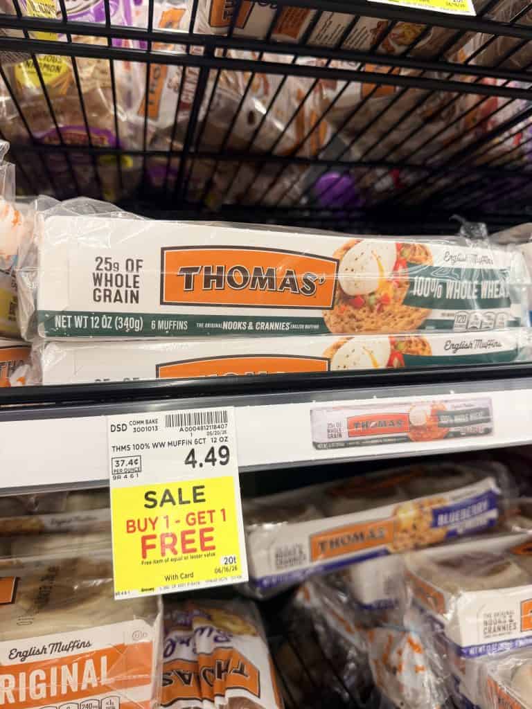 Thomas' English Muffins and Swirl Bread Kroger Shelf Image
