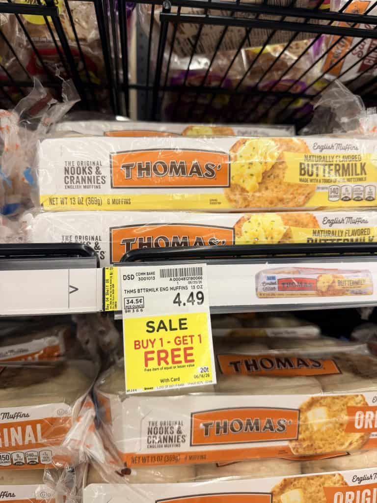 Thomas' English Muffins and Swirl Bread Kroger Shelf Image
