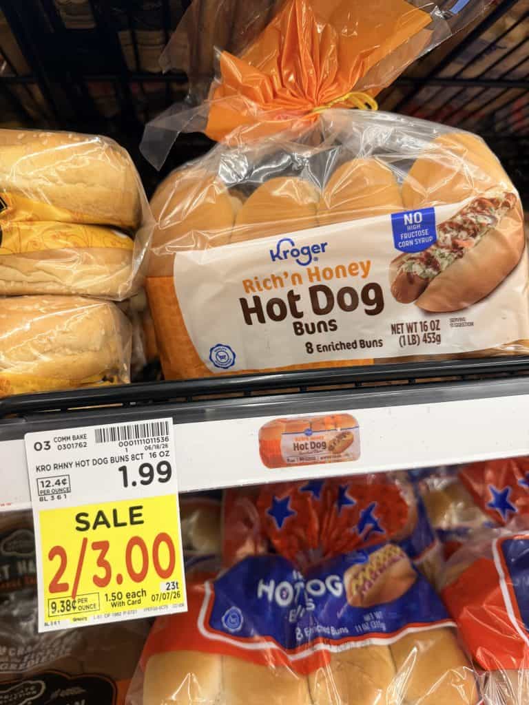 kroger hot dog and hamburger buns shelf image (1)