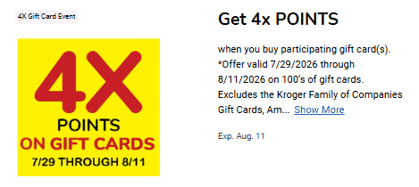 4x fuel points on gift cards kroger digital coupon