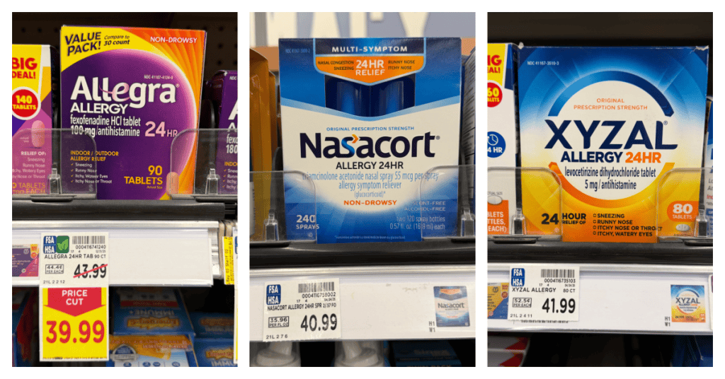 Allegra, Nasacort and Xyzal Kroger Shelf Images