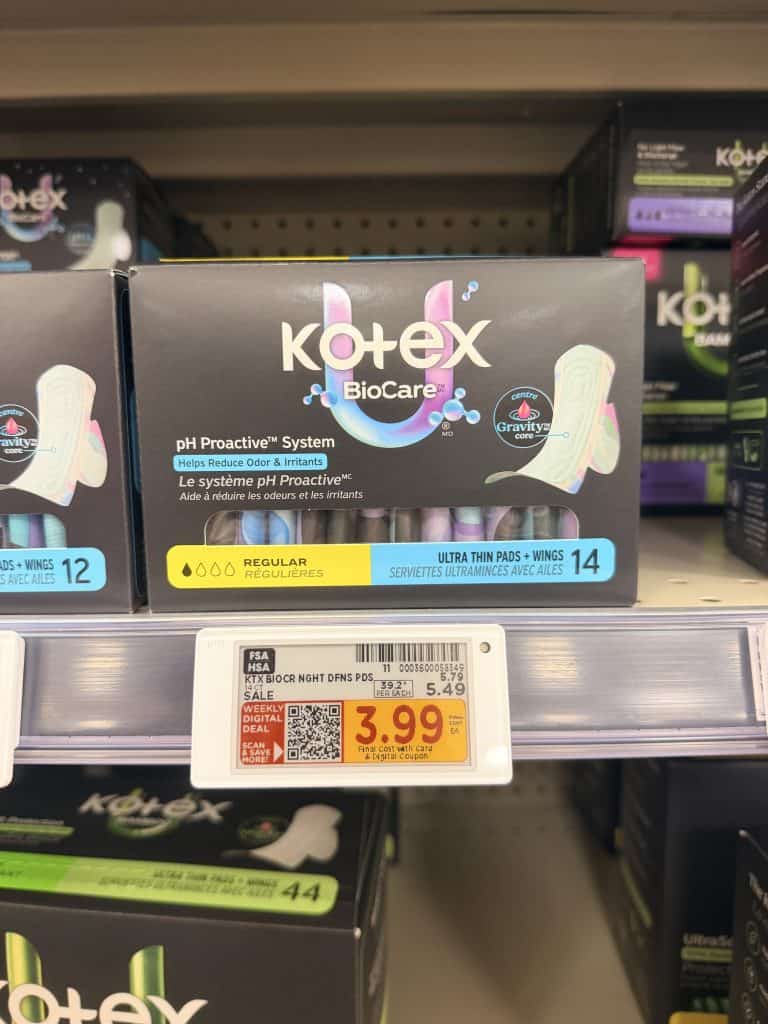 U by Kotex Pads, Liners and Tampons Kroger Weekly Digital Deal shelf image