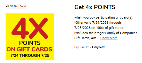 4x fuel points on gift cards kroger
