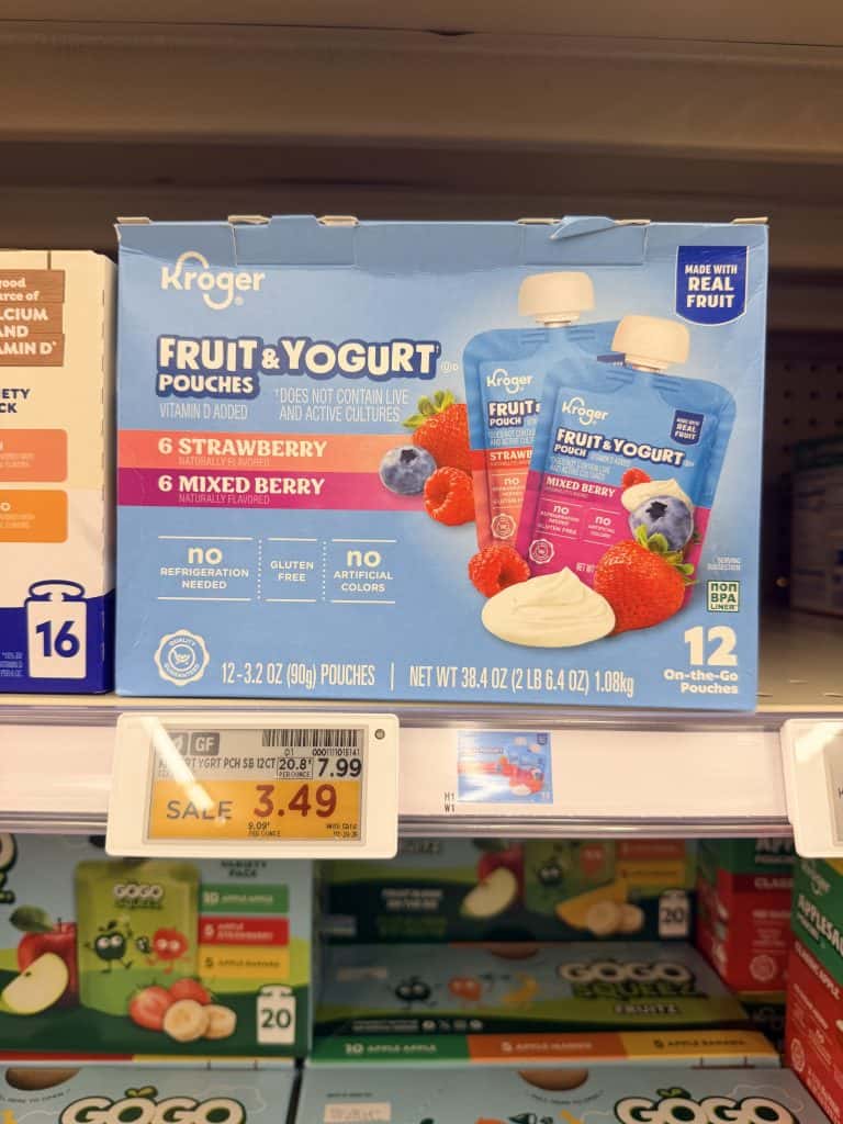 kroger fruit and yogurt pouches shelf image