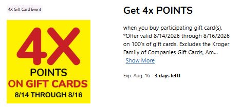 4x fuel points gift cards kroger