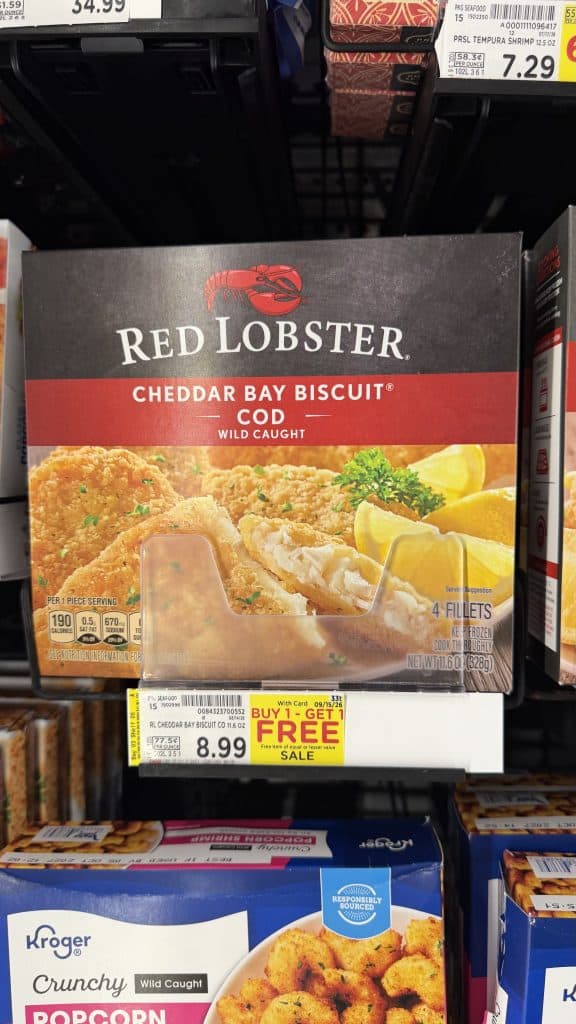 Red Lobster Frozen Shrimp and Cod Kroger Shelf Image