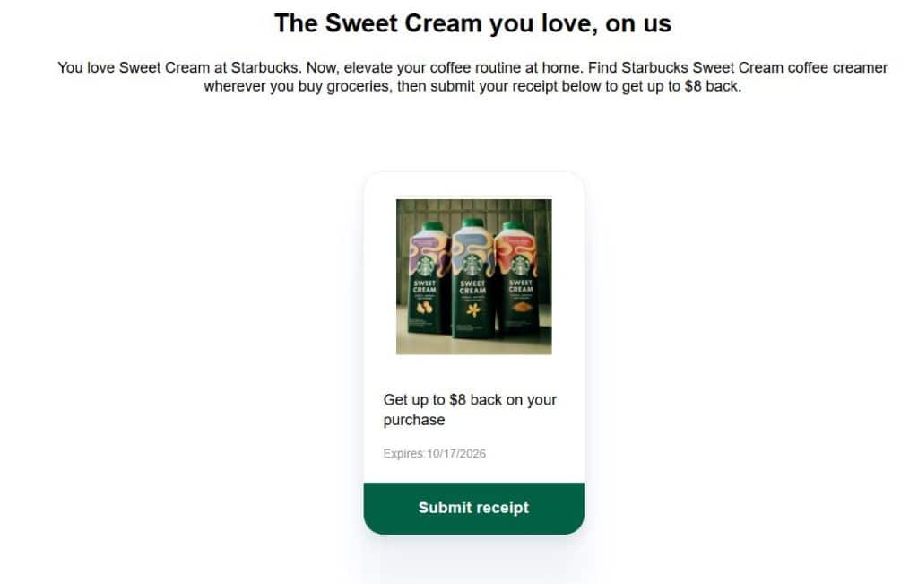 Starbucks Sweet Cream Creamer Kroger Rebate