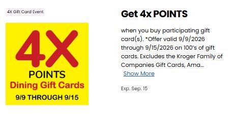 4x fuel points dining gift cards