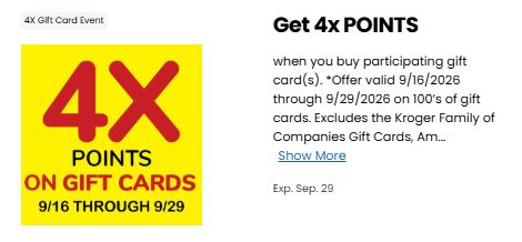 4x fuel points gift cards kroger
