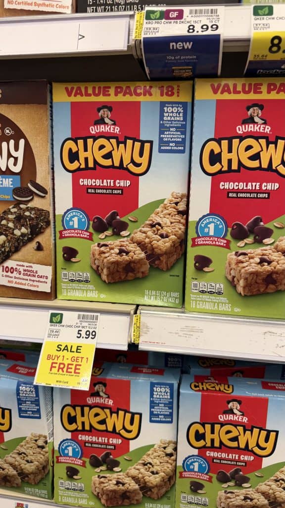 Quaker Chewy Bars Kroger Shelf Image