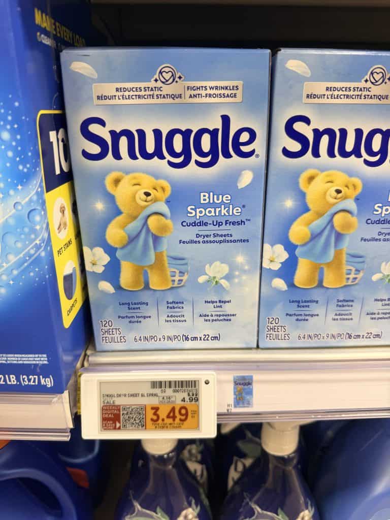 Snuggle Fabric Softener and Dryer Sheets Kroger Shelf Image