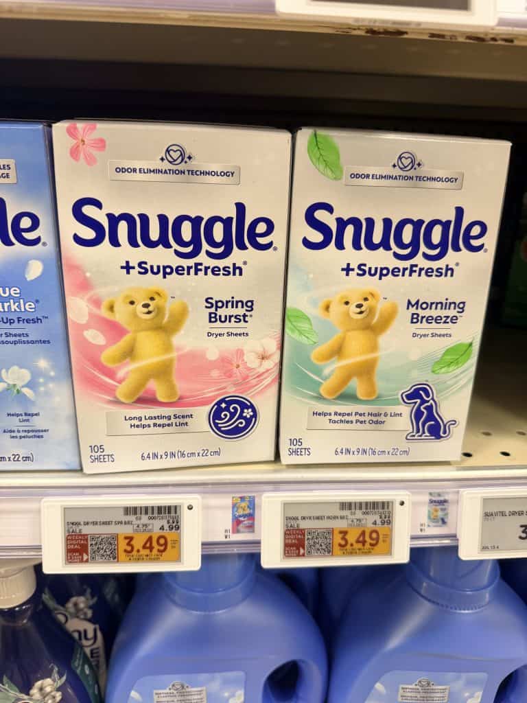 Snuggle Fabric Softener and Dryer Sheets Kroger Shelf Image