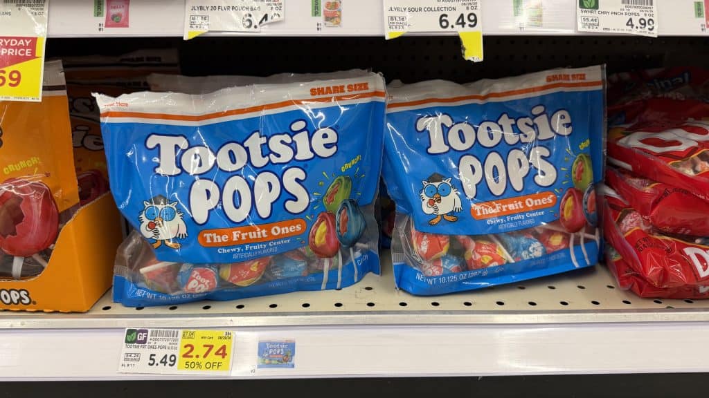 Tootsie the fruit ones pops kroger shelf image