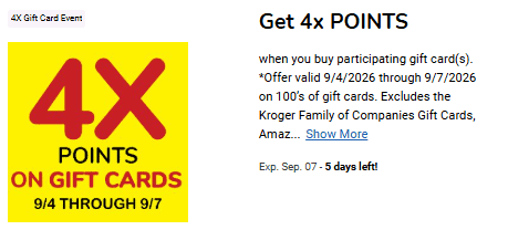 4x Fuel Points Gift Cards Kroger Digital Coupon