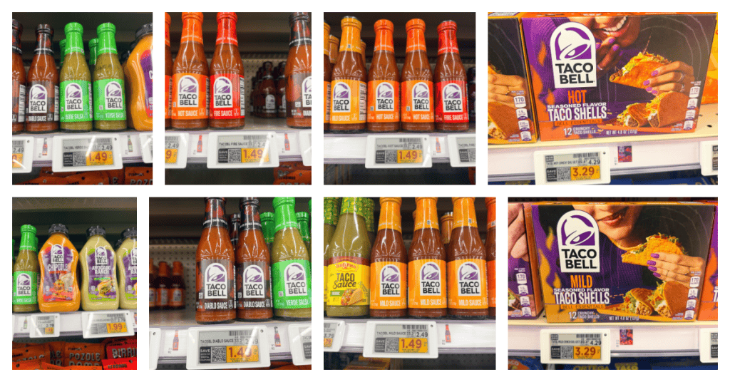 Taco Bell Sauces and Taco Shells Kroger Shelf Image