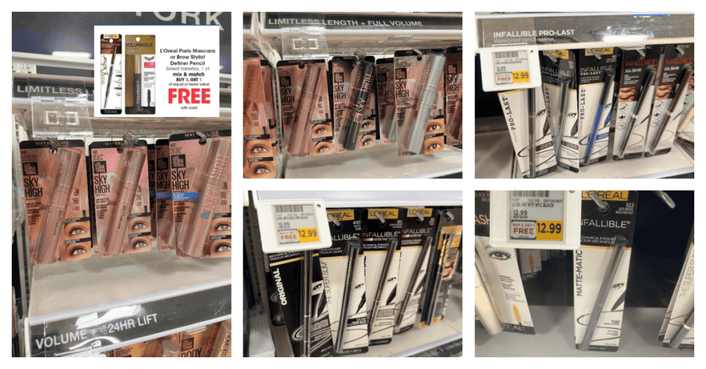 Maybelline and L'Oreal Paris Cosmetics Buy 2 Get 1 Free Kroger Shelf Image