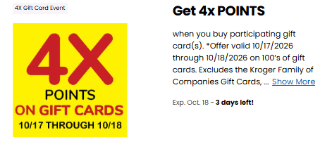 4x fuel points gift cards kroger