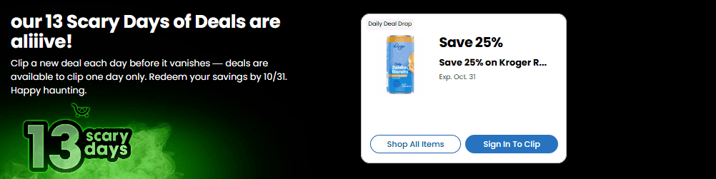 day 2 of 13 scary deals kroger digital coupon
